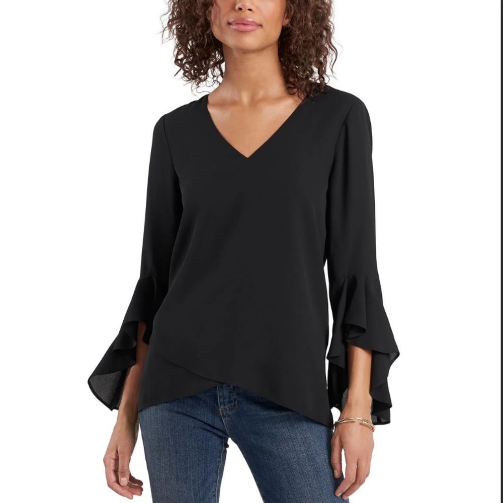 NWT Vince CAMUTO black v neck dress shirt 3/4 long sleeves blouse XXS new w tag